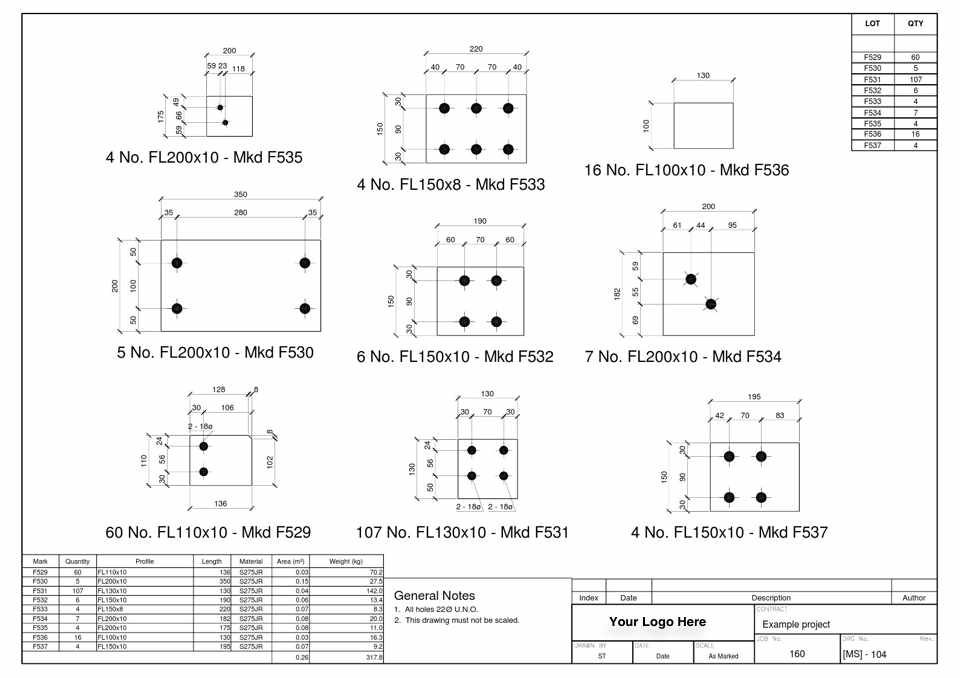 Fabrication drawing of steel plates