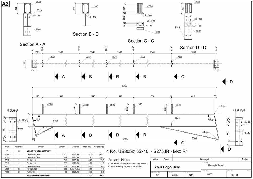 Fabrication drawing of a steel rafter